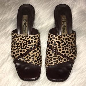 Brighton calf hair leather cheetah slip on sandal